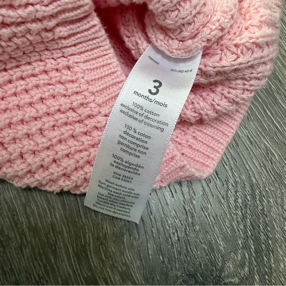CARTERS HOODED KNIT BUTTON UP CARDIGAN PINK 3MO